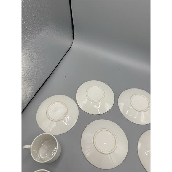 Set of 5 White Porcelain Espresso Cups & Saucers Ribbed Textured Pattern 2.5” - Picture 10 of 14